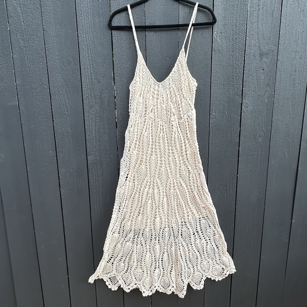 Zara Crochet Boho Fairy Slip Dress Medium Resort Festival Coastal Sheer Midi - Picture 2 of 11